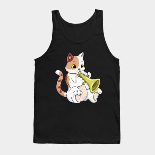 Cute cat is playing the trumpet Tank Top